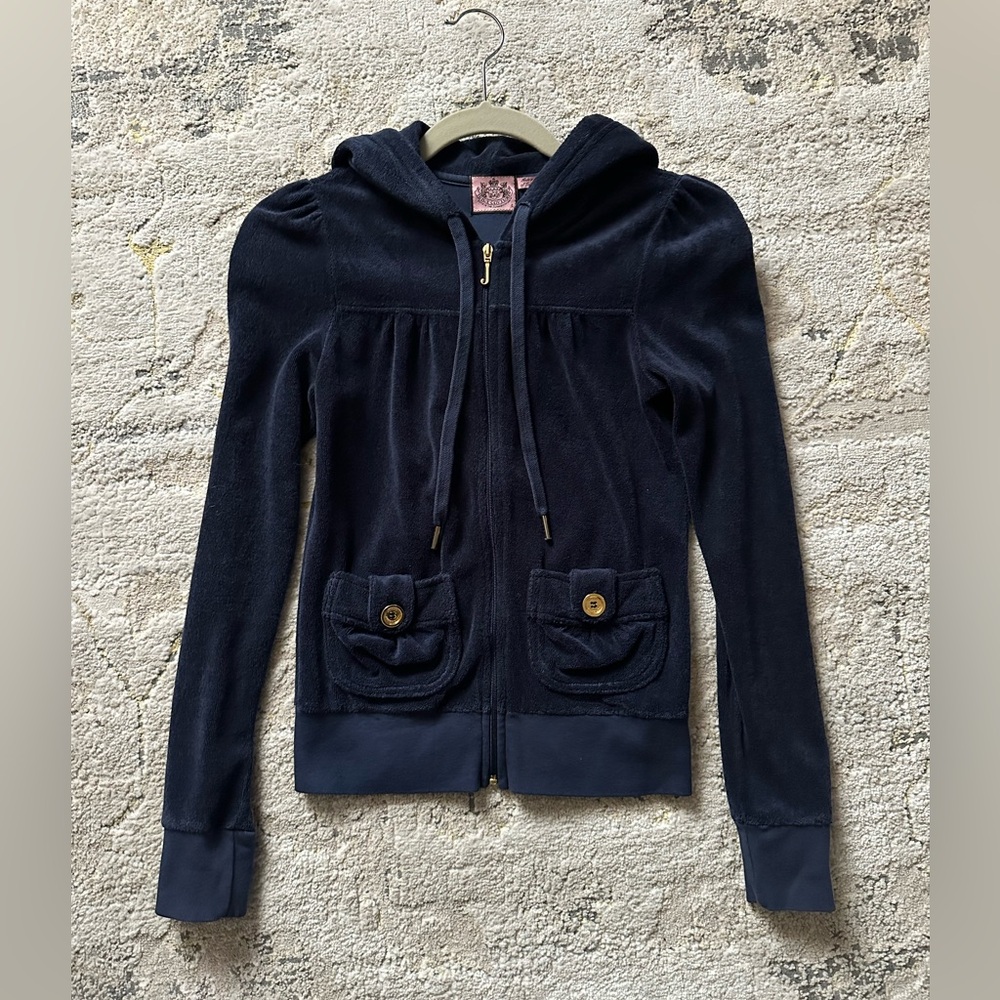 Juicy Couture Navy Terry Zip Up - Picture 1 of 7